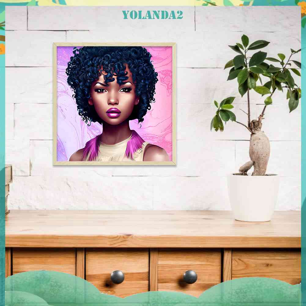 Bộ Tranh Đính Đá 5D Tự Làm Hình Cô Gái Tóc Xoăn Màu Đen Trang Trí Nhà Cửa