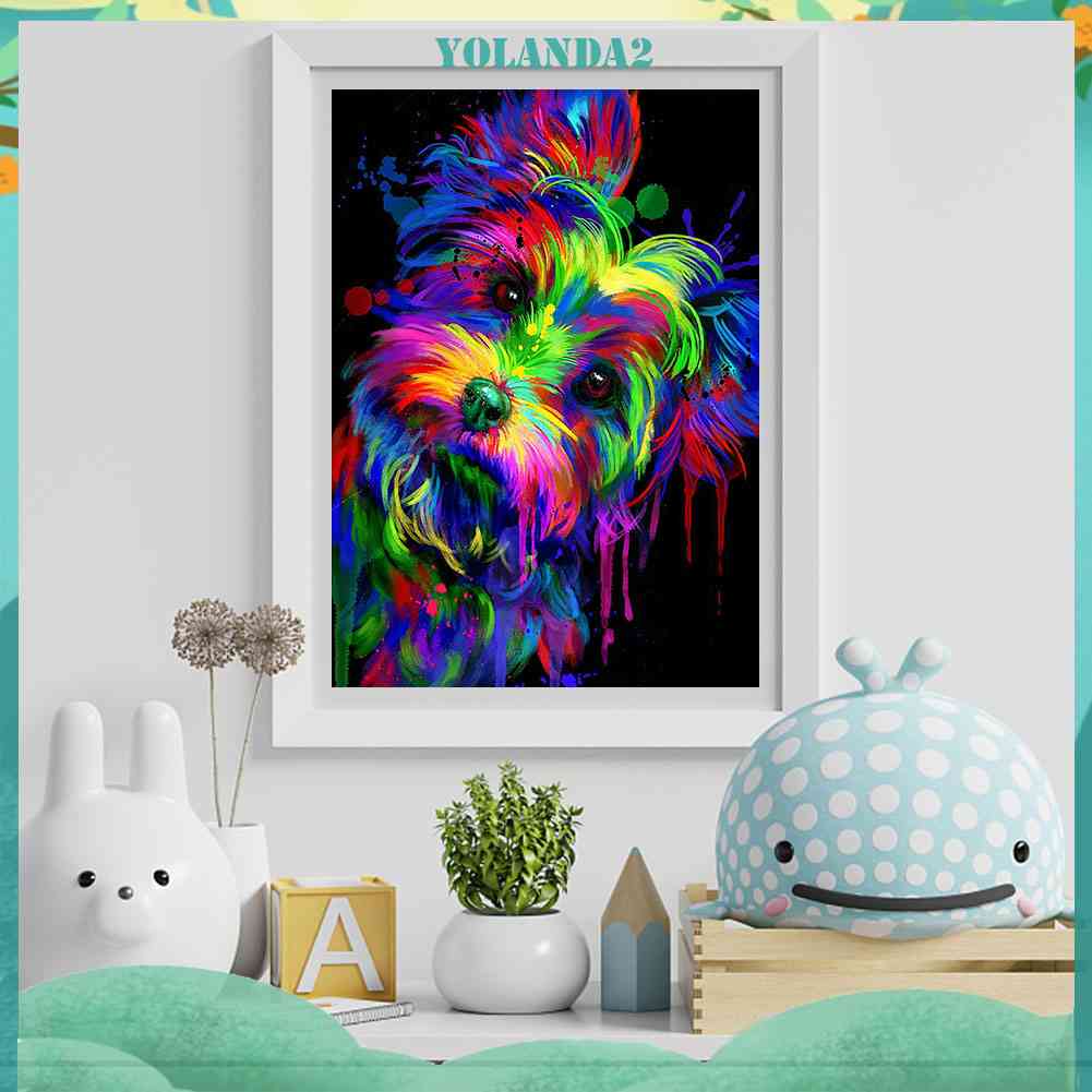 Bộ Tranh Đính Đá Treo Tường Trang Trí Toàn Diện Họa Tiết Chó Terrier Nhiều Màu