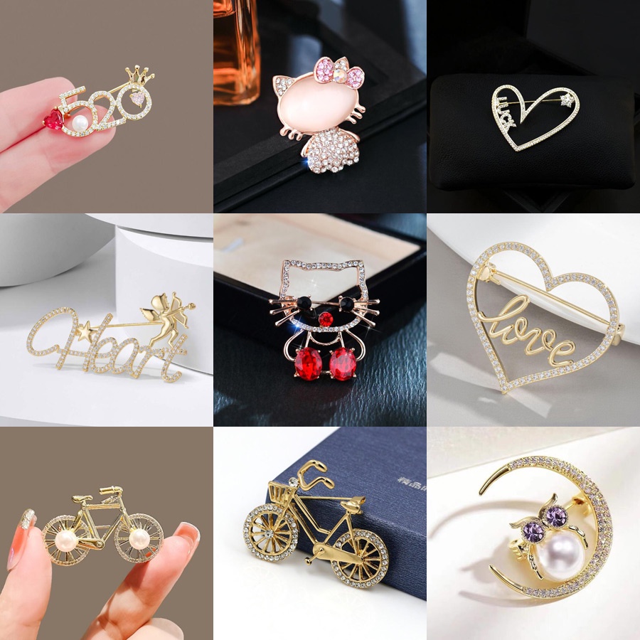 Ghim Cài Áo Hình Mèo Hoạt Hình Đính Kim Cương Giả Dễ Thương Chống Chói Mắt Phong Cách Hàn Quốc Cho Nữ