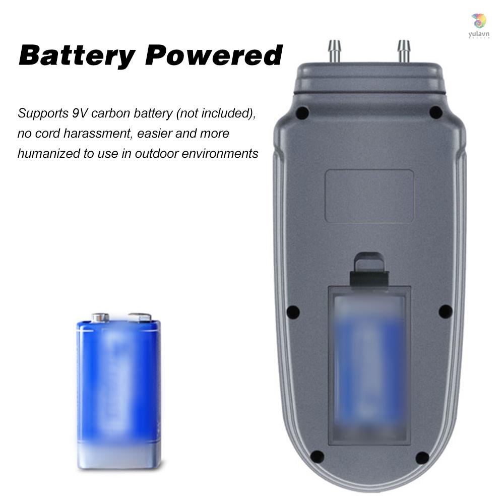 Thiết Bị Đo Áp Suất Khí Ga Kỹ Thuật Số Hai Cổng Có Màn Hình LCD Nền Hiển Thị Pin Hoặc Cáp USB °C/ °F