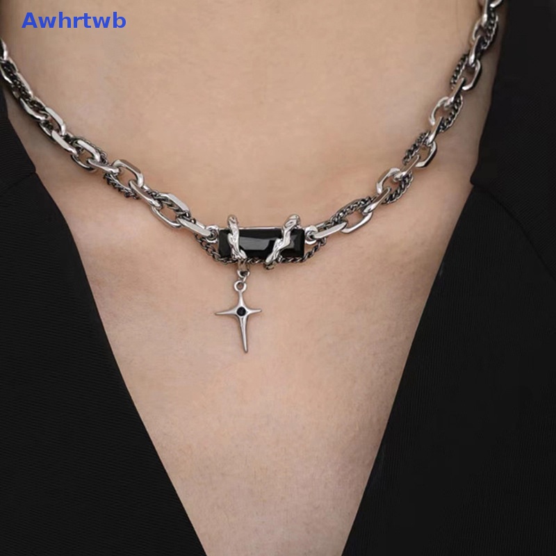 Vòng Cổ Choker Bằng Thép Titan Mặt Thánh Giá Đính Đá Zircon Đen Thời Trang Cho Nam Và Nữ Mới