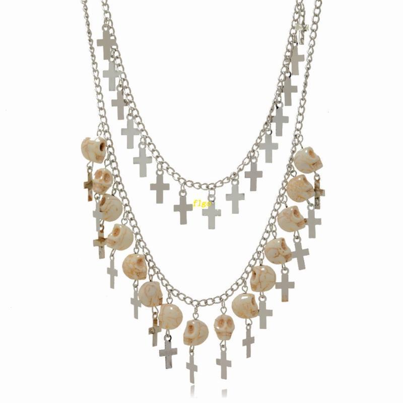 Flgo Vòng Cổ Choker Mặt Hình Đầu Lâu Trắng Phong Cách Hip hop Gothic