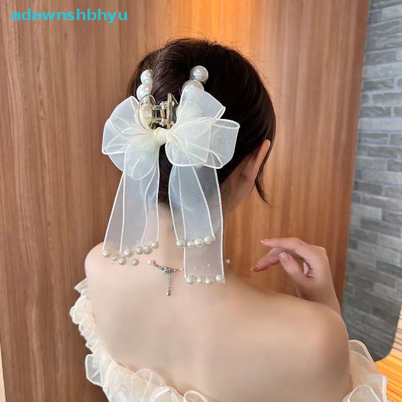 Kẹp Tóc Nơ Đính Ngọc Trai Giả Màu Đen Thời Trang