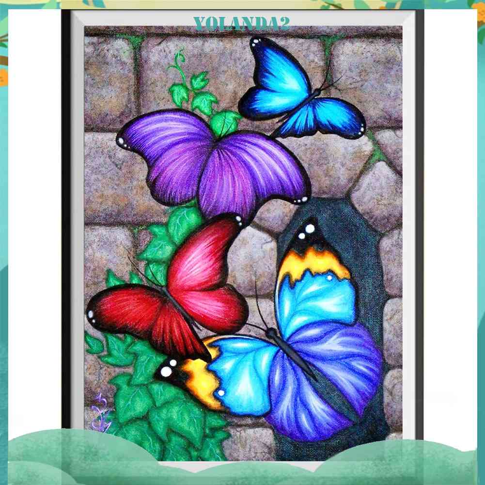 Tranh Thêu Trang Trí Thủ Công 5D Hình Bướm Đầy Màu Sắc (Mũi Thêu Hình X