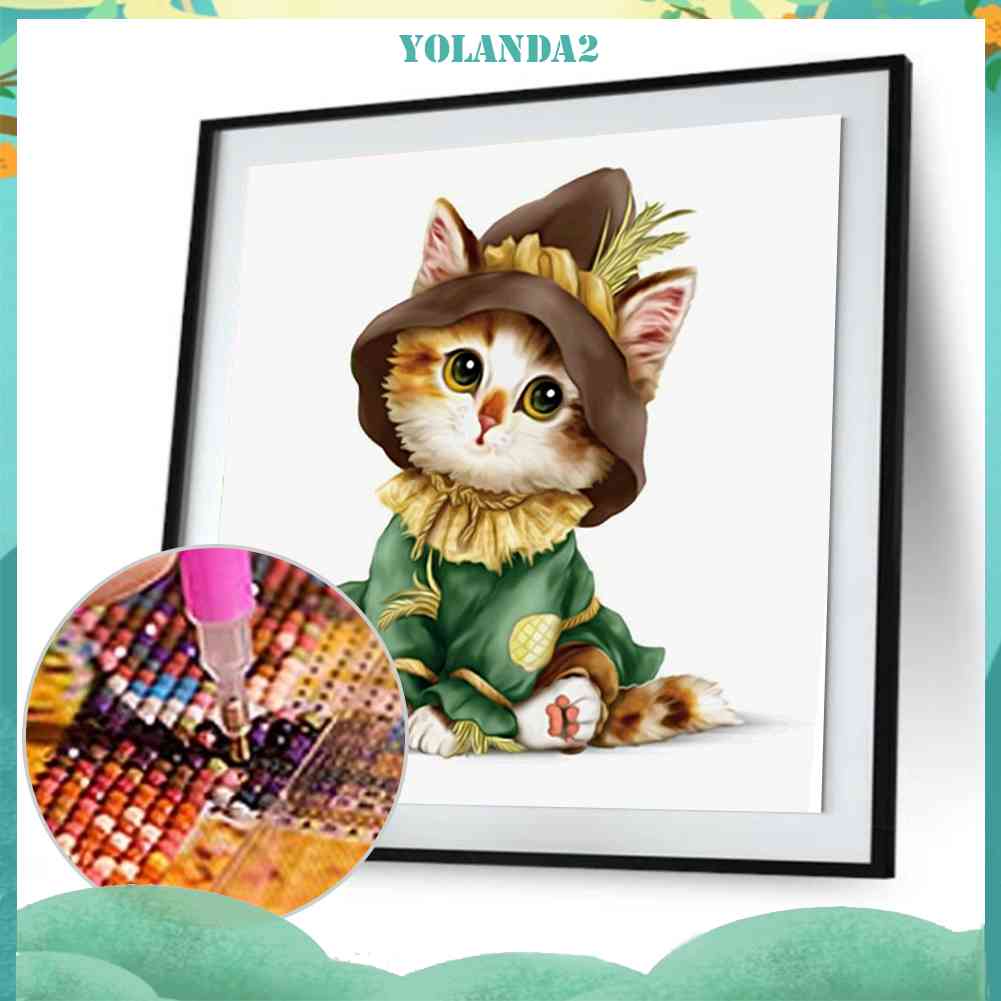 Tranh Thêu Trang Trí Thủ Công 5D Hình Mèo Hoạt Hình Dễ Thương (Mũi Thêu Hình X