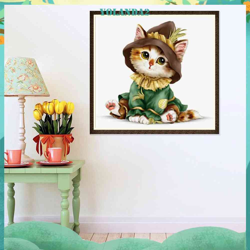 Tranh Thêu Trang Trí Thủ Công 5D Hình Mèo Hoạt Hình Dễ Thương (Mũi Thêu Hình X