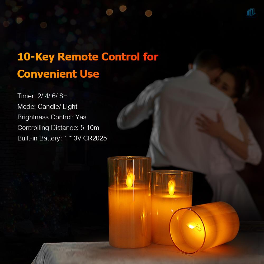 Smartwatchinone Set 3 Đèn LED Hình Nến Không Lửa Điều Khiển Từ Xa Màu Vàng Ấm Áp Có Hẹn Giờ Lấp Lánh Trang Trí Lễ Hội / Tiệc Cưới