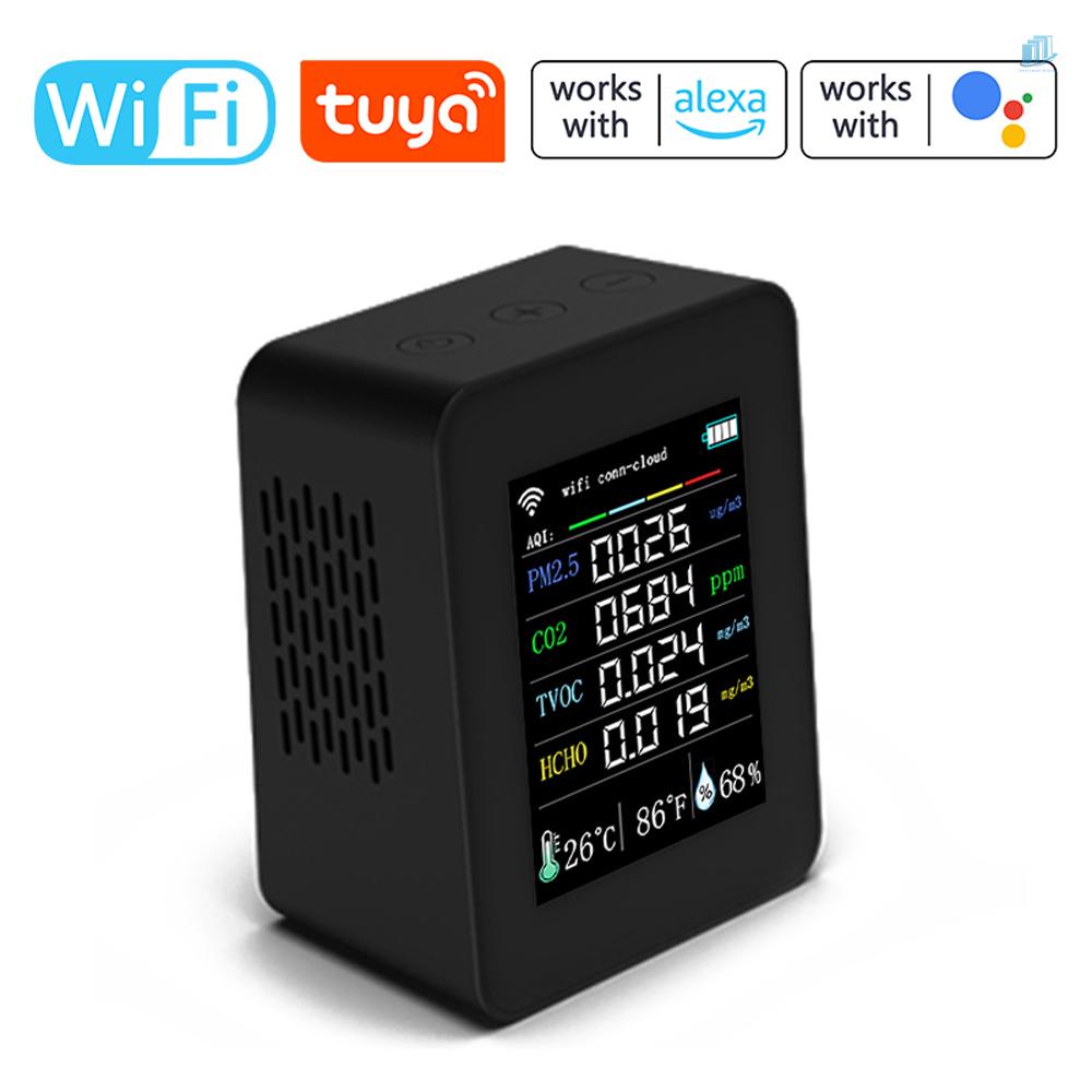 Máy Đo Độ Ẩm Không Khí Kết Nối Wifi 7 Trong 1 PM2.5 CO2 TVOC HCHO AQI 2.8inch TFT Chất Lượng Cao