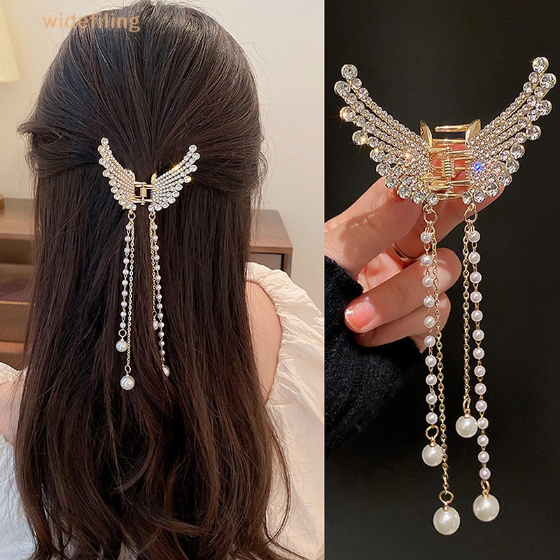 Kẹp Tóc Cá Mập Đính Đá Pha Lê Và Ngọc Trai Đơn Giản Phong Cách Hàn Quốc Cho Nữ