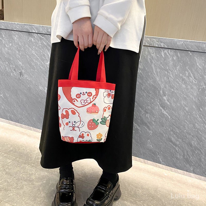 Túi Canvas Đựng Bình Nước Họa Tiết Hoạt Hình Sáng Tạo Phong Cách Hàn Quốc