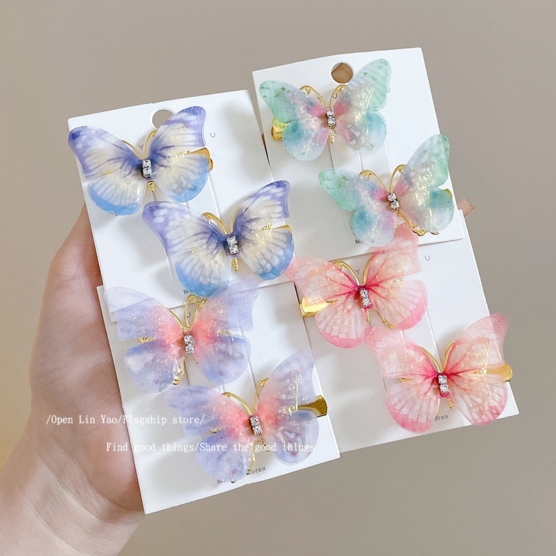 Set 2 Kẹp Tóc Bướm Thời Cô Gái Kim Loại Trang Hàn Quốc Của