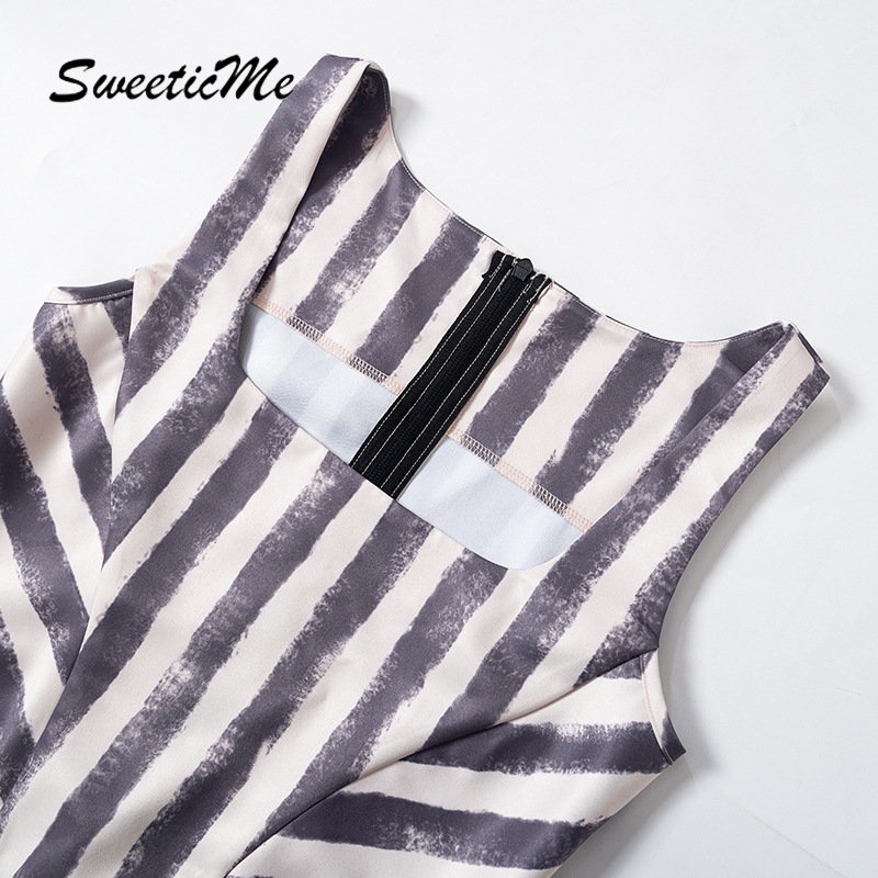 Áo Tank Top Ôm Dáng Có Khóa Kéo In Họa Tiết Sọc Màu Tương Phản Thời Trang Mới 2023 Cho Nữ
