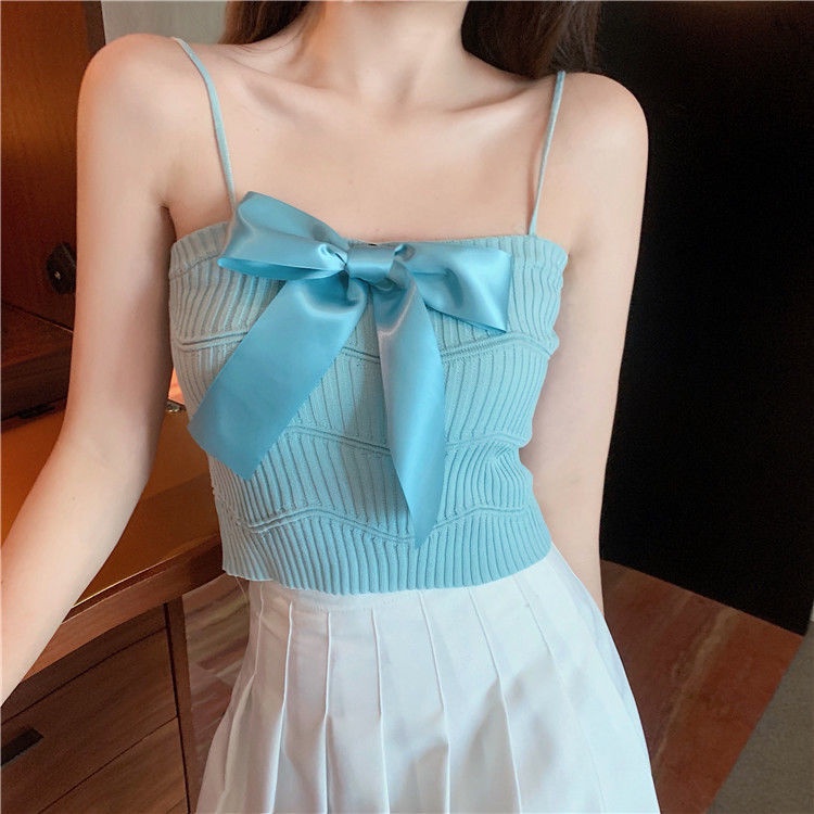 Áo Dệt Kim Quấn Ngực Thắt Nơ Dáng Ôm Gợi Cảm Thời Trang Mùa Hè Dành Cho Bạn Nữ