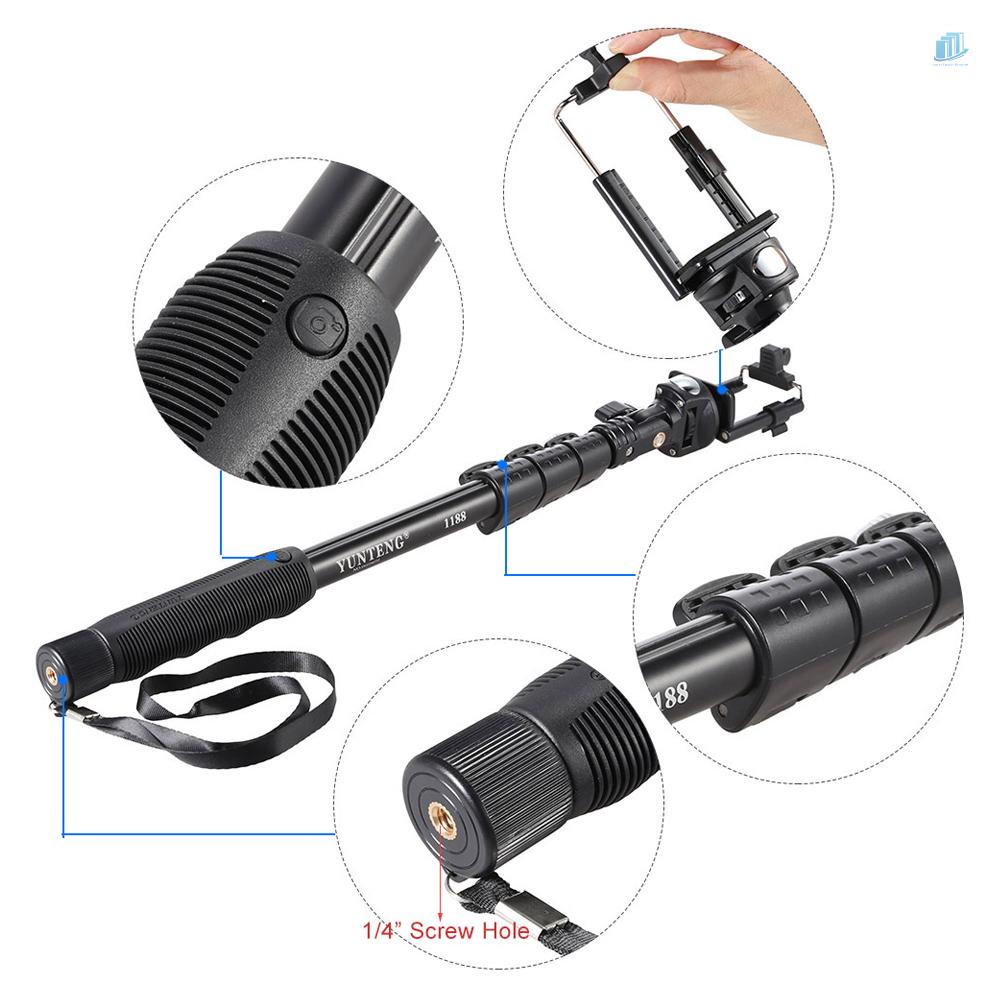 Gậy Tự Sướng YUNTENG YT-1188 1 / 4 Inch Vít 38cm - 128cm Có Thể Điều Chỉnh Độ Dài Kèm Giá Đỡ Điện Thoại