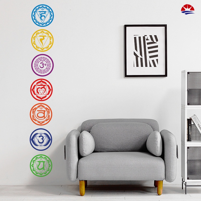 Set 7 hình dán tường họa tiết 7 luân xa trang trí phòng khách/ phòng tập yoga