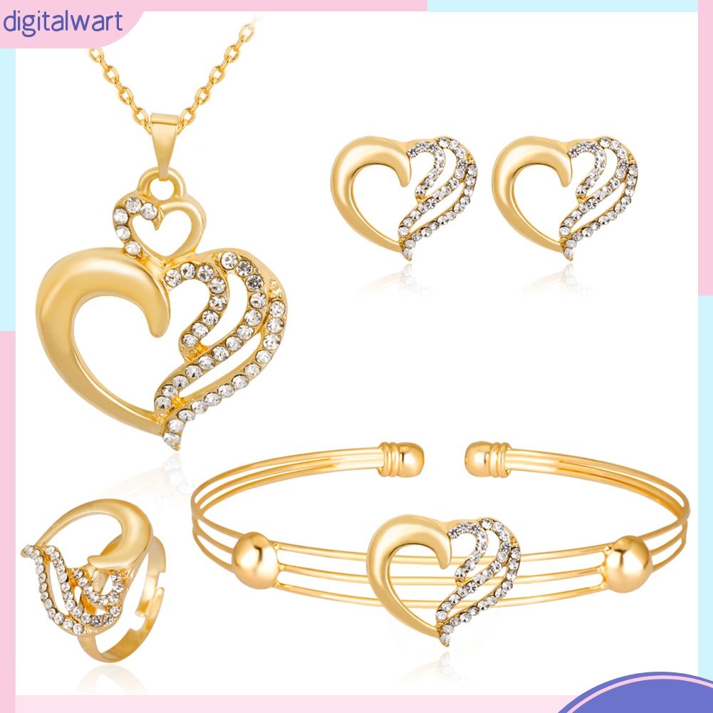 Bộ Trang Sức Mặt Trái Tim Rỗng Đính Đá Thời Trang Dành Cho Nữ