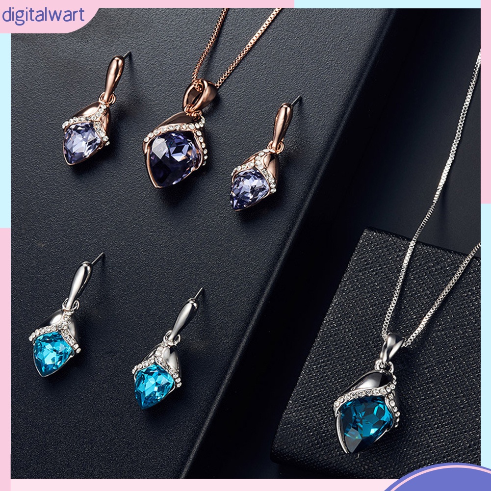 Bộ Vòng cổ + Bông Tai Đính Đá Hình Giọt Nước Thời Trang Cho Nữ