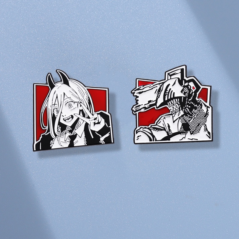 Huy Hiệu Cài Áo Kim Loại Tráng Men Họa Tiết Hoạt Hình Người Cưa Xích Hoạt Hình Màu Trắng Đen Sáng Tạo