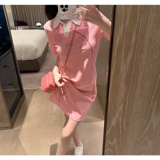 EV8U Chrome Hearts 23 summer new fashion printed Fan Wen pattern young girl style Polo collar short sleeve beard line dress