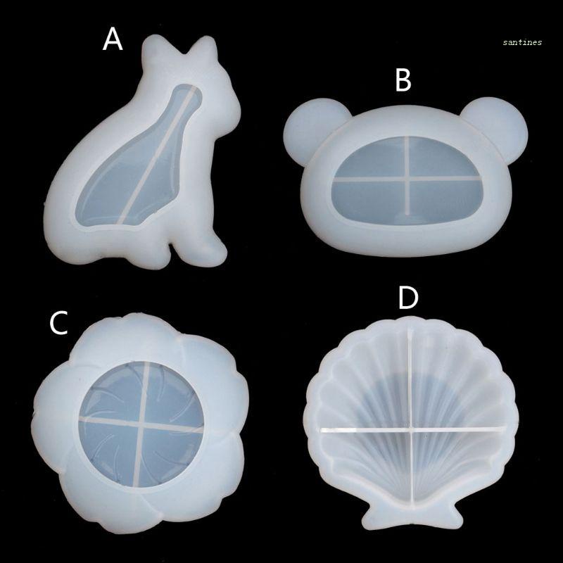 Khuôn Làm Đĩa Bằng Nhựa Silicone Hình Chú Gấu / Chó Bull / Hoa Đáng Yêu