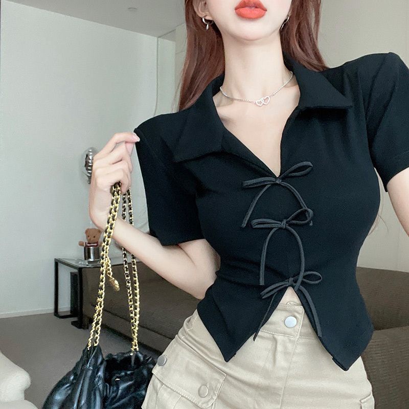 Áo Thun polo Ngắn Tay Thắt Nơ Phong Cách Mới Dành Cho Nữ