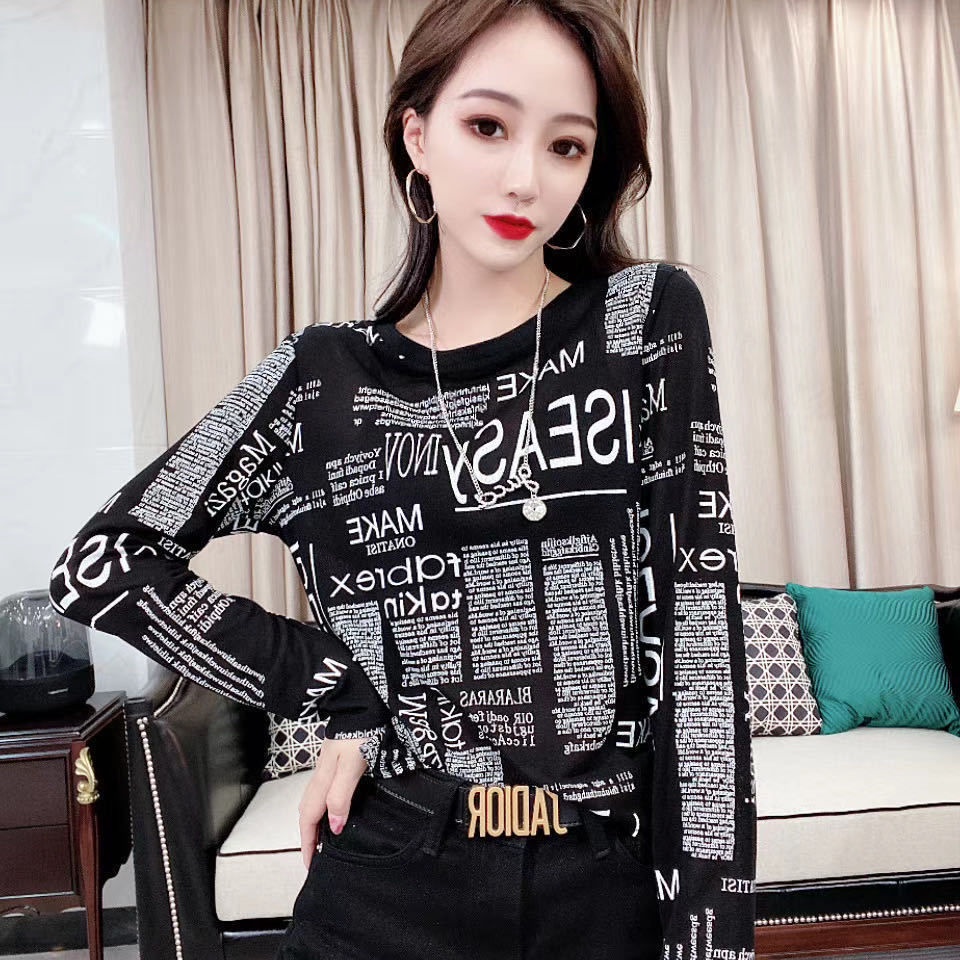 Áo Thun Tay Dài Cổ Tròn In Họa Tiết Thời Trang Mùa Hè Phong Cách Châu Âu Cho Nữ