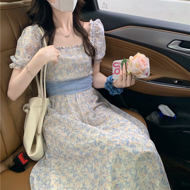 Kayna Đầm Dài Dáng Ôm Tay Phồng In Họa Tiết Hoa Thanh Lịch Thời Trang Mùa Hè Cho Nữ