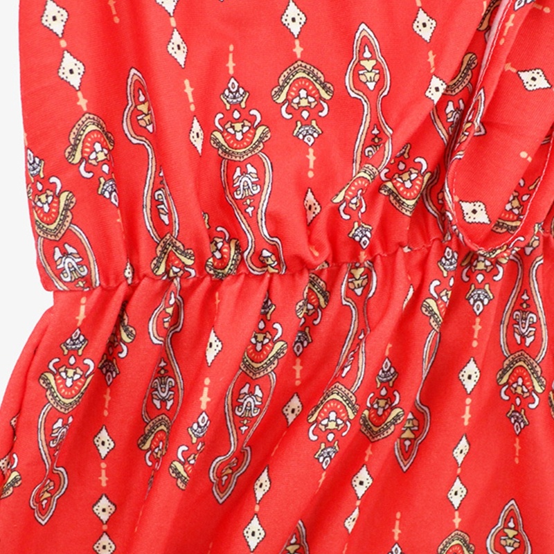 Đầm Xòe Tay Ngắn Cổ Chữ V In Họa Tiết Hoa Phong Cách Bohemian Thời Trang Mùa Hè Cổ Điển Cho Nữ