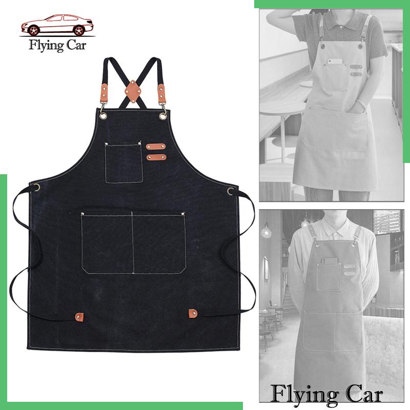 [Lzdjfmy2] Tạp Dề Vải Canvas Có Túi Sau Lưng Cho Cửa Hàng Làm Việc / Nướng Bánh
