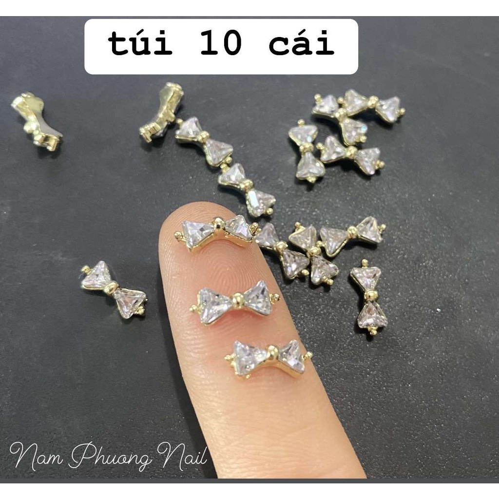 Túi 10 charm nơ, phụ kiện đính móng tay