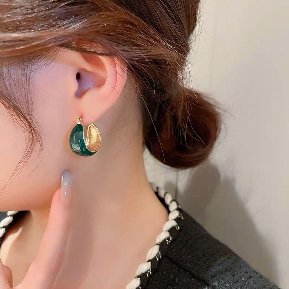 Bông Tai Hình Tròn Bằng Hợp Kim Phong Cách Hàn Quốc Cổ Điển Thời Trang Cho Nữ WMES15H