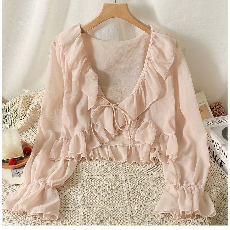 Áo Khoác cardigan Vải chiffon Mỏng Tay Dài Thoáng Khí Thời Trang Mùa Hè Cho Nữ
