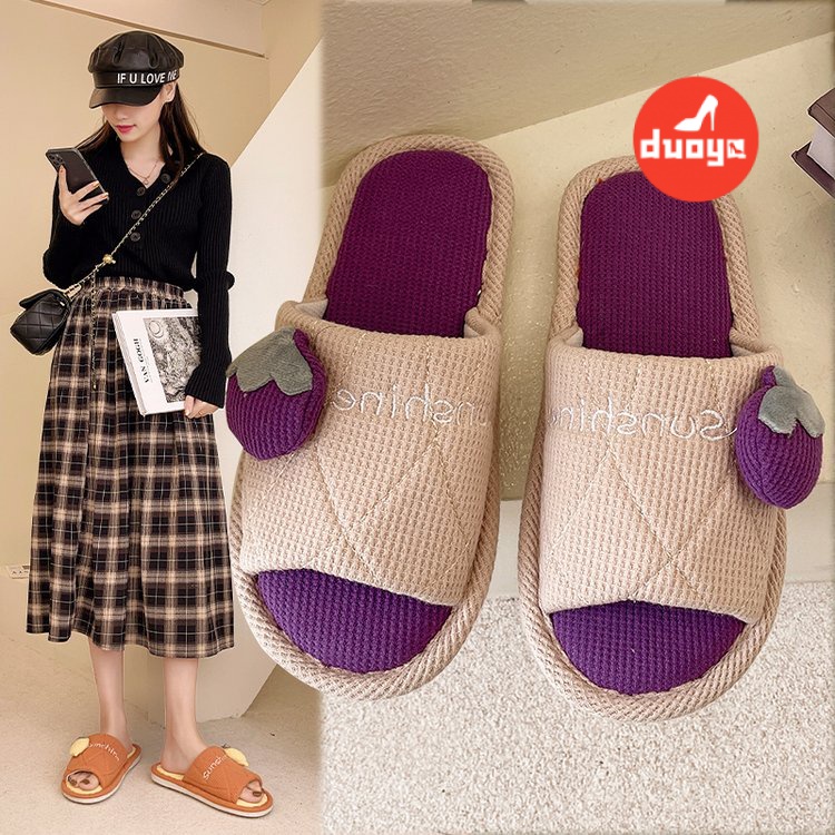 Duoya Tóc Thẳng ~ [Hàng Có Sẵn] Dép Cao Su PU Đế Bằng Gót Thấp Miễn Phí Vận Chuyển Hàng Tiền Mặt