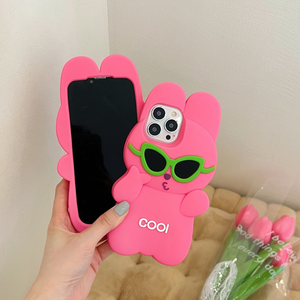 Ốp Điện Thoại Silicone Chống Sốc In Hình Thỏ Đeo Kính Màu Hồng Hoạt Hình Cho iPhone 14 14PRO max 13 12PRO max 13pro max 11