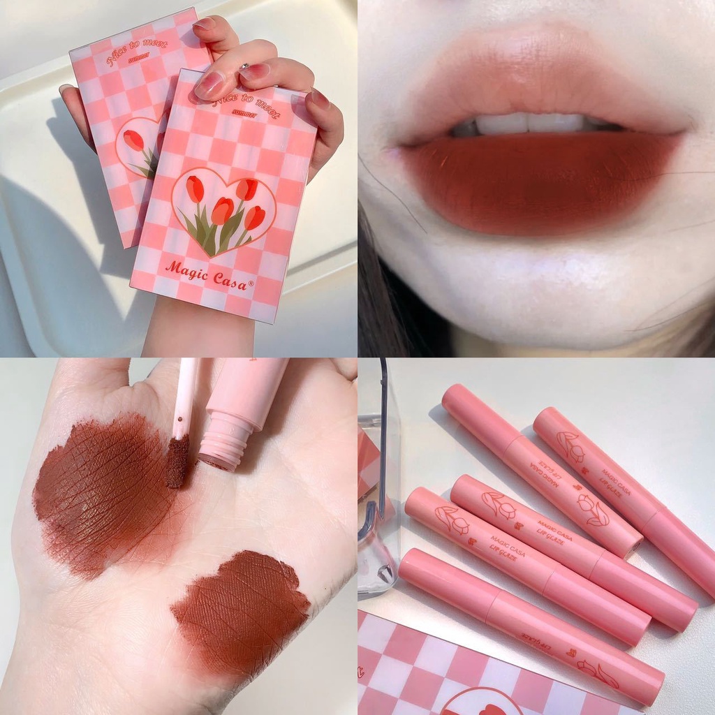 Bộ Son Kem Lì Kháng Nước Lâu Trôi Và Lên Màu Đẹp Set 5 Son Môi AGIC CASA Chống Thấm Nước Cao Cấp