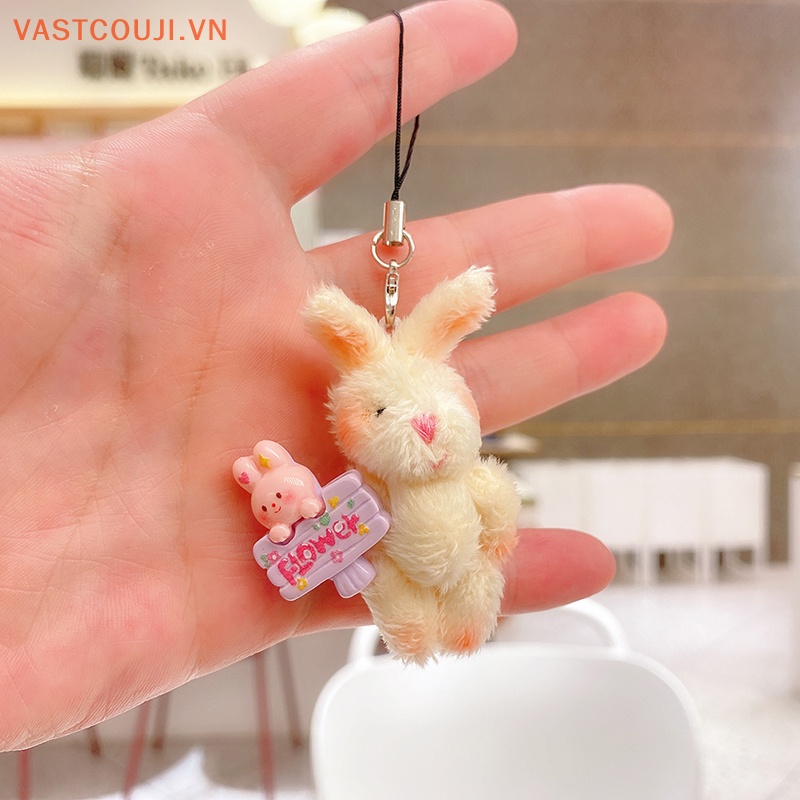 Móc Khóa Hình Thỏ Bông Gắn Điện Thoại Di Động DIY Sáng Tạo