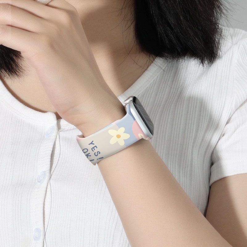 Dây Đeo Silicon In Họa Tiết Thời Trang Cho Đồng Hồ Thông Minh 44mm 40mm 38 / 42mm 45mm 41mm 49mm Ultra 8 7 6 SE 5 4 3