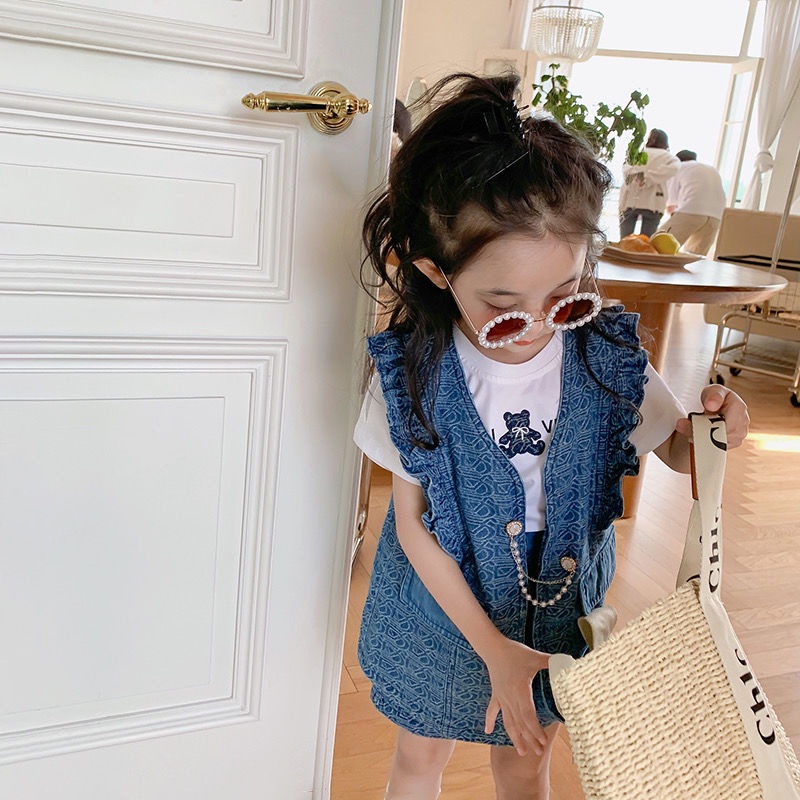 Bộ Đồ Denim 3 Món Thoáng Khí Thoải Mái Phong Cách Hàn Quốc Thời Trang Mùa Hè Cho Bé Gái