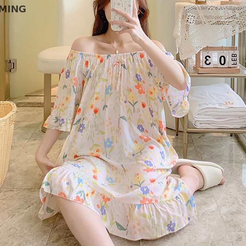 Đồ ngủ Cotton Dáng Dài In Họa Tiết Hoạt Hình Thời Trang Mùa Hè Cho Mẹ Bầu