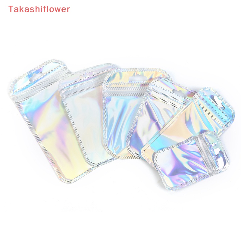 (Takashiflower) 50 Túi Đựng Kẹo Bằng Lá Nhôm Màu Laser Có Khóa Đóng Lại Được