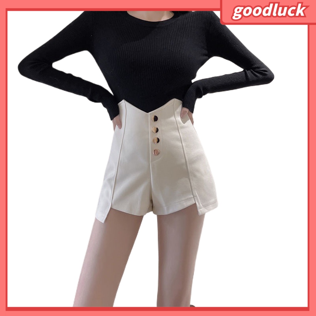 Quần Short Lưng Cao Màu Trơn Phối Nút Co Giãn Tốt Plus Size Thời Trang Đường Phố Cá Tính Cho Nữ