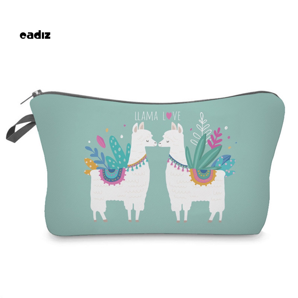 Túi Đựng Mỹ Phẩm Chống Thấm Nước Màu Trơn Có Khóa Kéo In Họa Tiết Lạc Đà Alpaca Thời Trang Cho Nữ