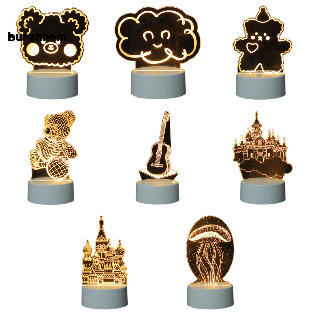 1 Bộ Đèn Ngủ LED Tạo Hình Gấu / Mũ Bằng Acrylic Tiết Kiệm Năng Lượng