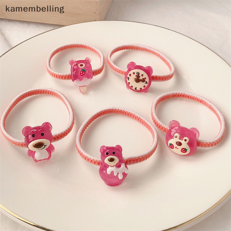 1 Dây Buộc Tóc Cao Su Co Giãn Hình Gấu Và Dâu Tây Dễ Thương Cho Bé Gái
