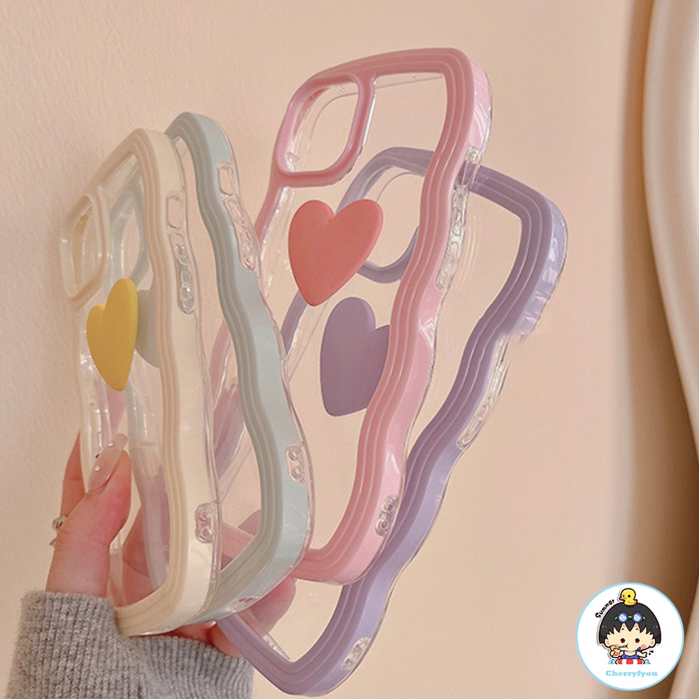 Ốp Điện Thoại TPU Mềm Trong Suốt Chống Sốc Viền Lượn Sóng Hình Trái Tim Cho IPhone 14 13 12 11 Pro Max XS XR 8 7 Plus