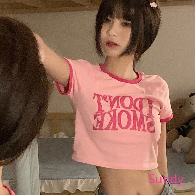 Áo Thun Tay Ngắn Plus Size In Chữ Màu Hồng Thời Trang Mùa Hè Cho Nữ