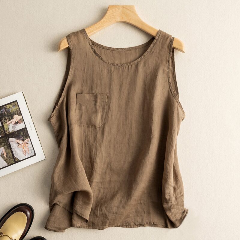 Áo Cotton Lanh Mỏng Sát Nách Dáng Rộng Màu Trơn Thời Trang Mùa Hè 2023 2023 MI02