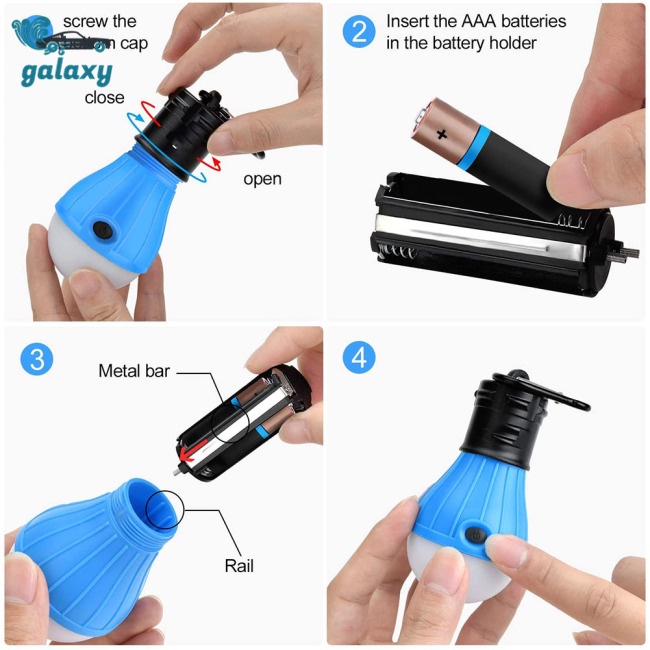 Galaxy Set 4 Đèn Cắm Trại 3 Bóng Led Có Móc Treo Tiện Dụng