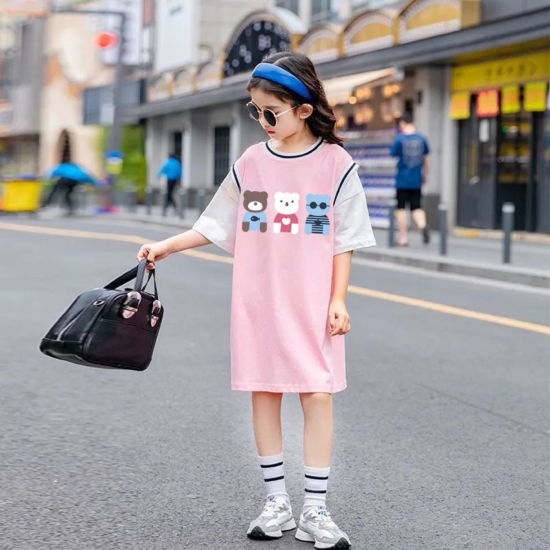 Đầm Thun 100% Cotton Giả Hai Mảnh Cho Bé Gái 4-5 - 6-7 - 8-9 - 10-11 - 12-13 - 14 Tuổi 2023