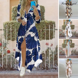 Đầm Sơ Mi Maxi Tay Dài Dáng Rộng In Họa Tiết Độc Đáo Thời Trang Xinh Xắn Cho Nữ